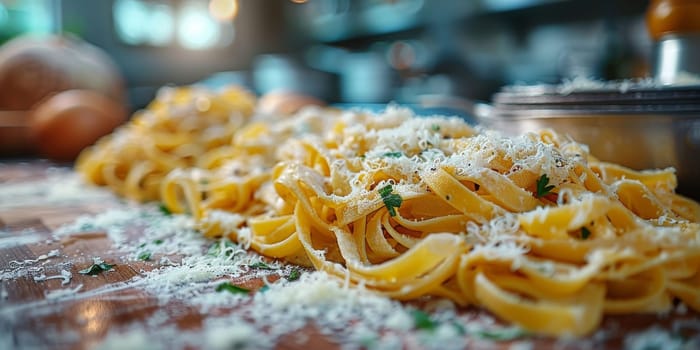 Classic Pasta on kitchen background. Diet and food concept