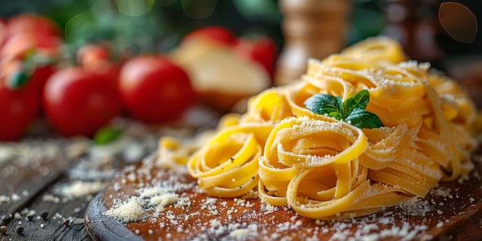 Classic Pasta on kitchen background. Diet and food concept