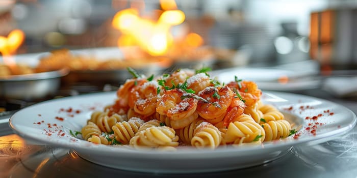 Classic Pasta on kitchen background. Diet and food concept