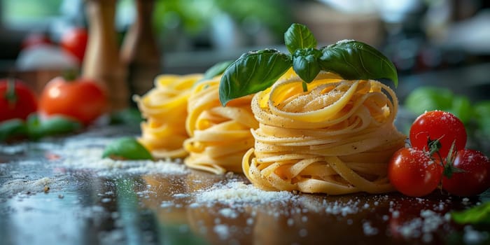 Classic Pasta on kitchen background. Diet and food concept