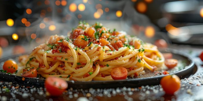 Classic Pasta on kitchen background. Diet and food concept