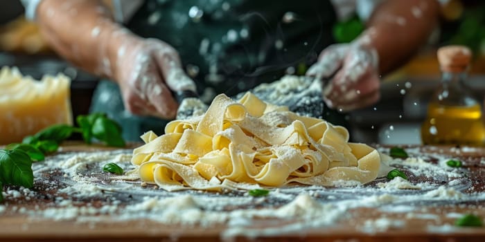 Classic Pasta on kitchen background. Diet and food concept