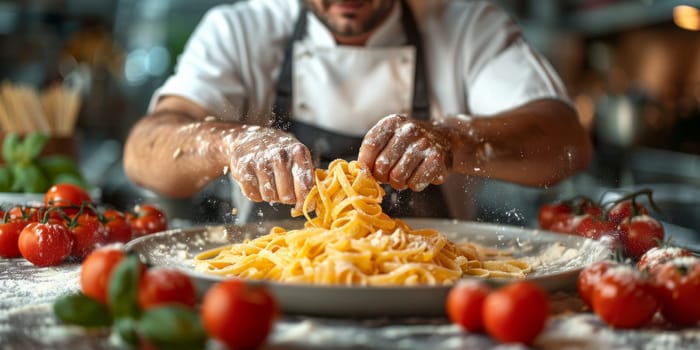 Classic Pasta on kitchen background. Diet and food concept