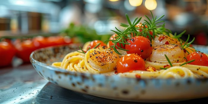 Classic Pasta on kitchen background. Diet and food concept