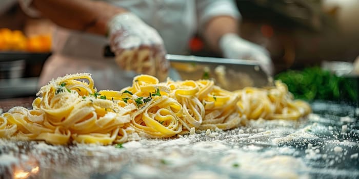 Classic Pasta on kitchen background. Diet and food concept