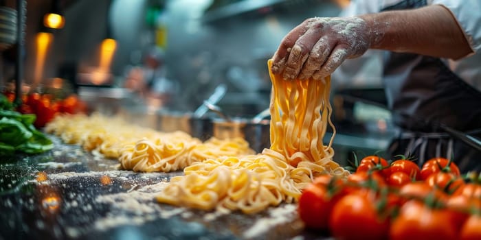 Classic Pasta on kitchen background. Diet and food concept