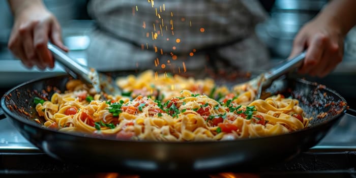 Classic Pasta on kitchen background. Diet and food concept