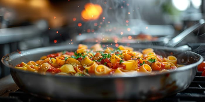 Classic Pasta on kitchen background. Diet and food concept