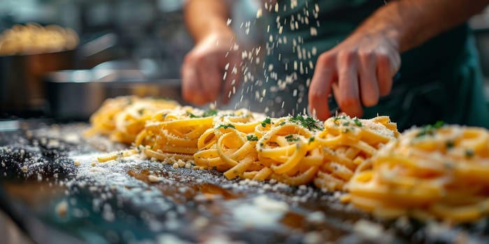 Classic Pasta on kitchen background. Diet and food concept