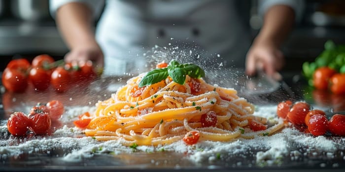 Classic Pasta on kitchen background. Diet and food concept