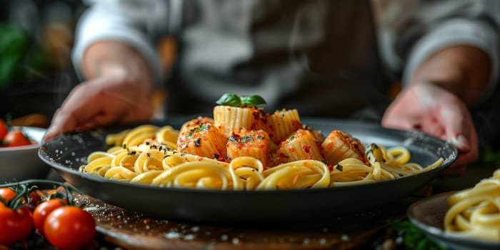 Classic Pasta on kitchen background. Diet and food concept