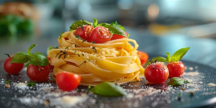 Classic Pasta on kitchen background. Diet and food concept