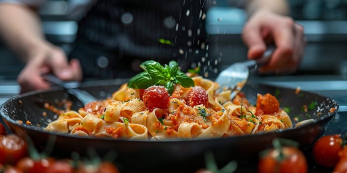 Classic Pasta on kitchen background. Diet and food concept