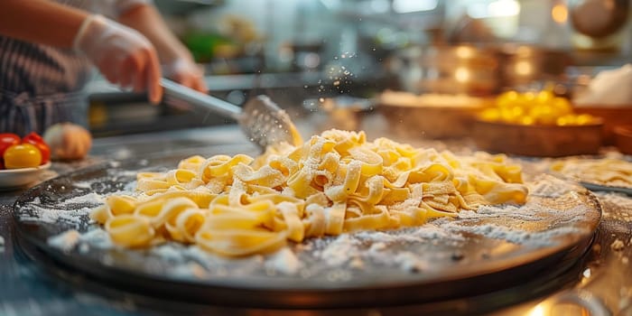 Classic Pasta on kitchen background. Diet and food concept