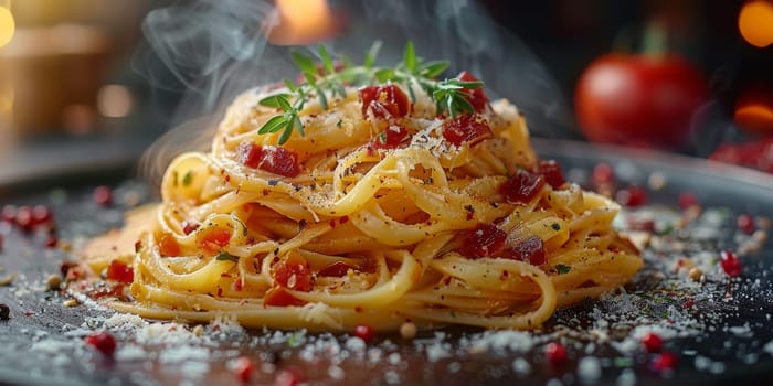 Classic Pasta on kitchen background. Diet and food concept