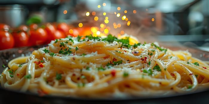 Classic Pasta on kitchen background. Diet and food concept