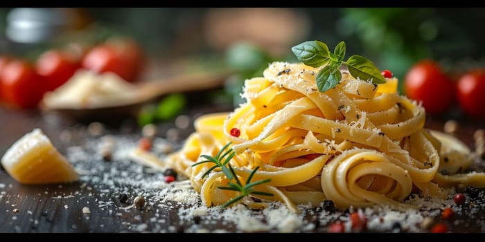 Classic Pasta on kitchen background. Diet and food concept