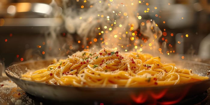 Classic Pasta on kitchen background. Diet and food concept