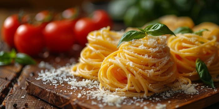 Classic Pasta on kitchen background. Diet and food concept