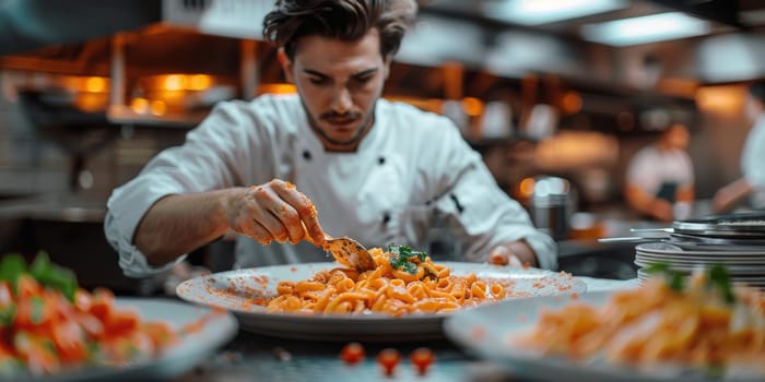 Classic Pasta on kitchen background. Diet and food concept