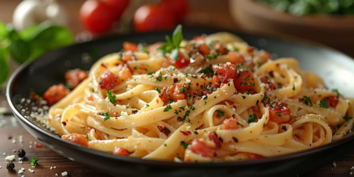 Classic Pasta on kitchen background. Diet and food concept