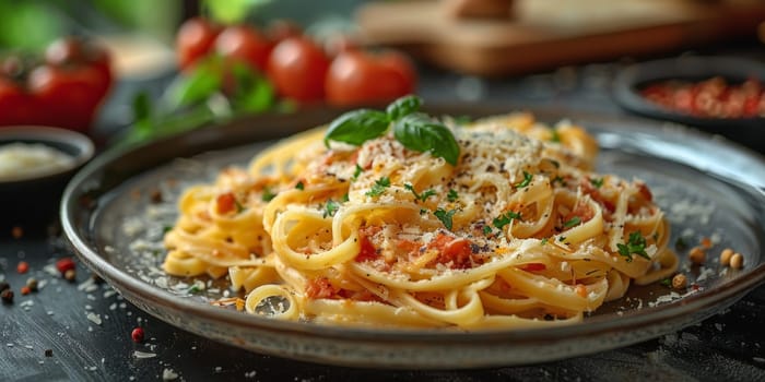 Classic Pasta on kitchen background. Diet and food concept