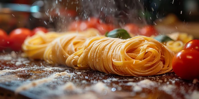 Classic Pasta on kitchen background. Diet and food concept