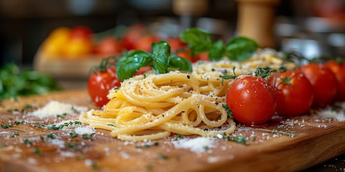 Classic Pasta on kitchen background. Diet and food concept