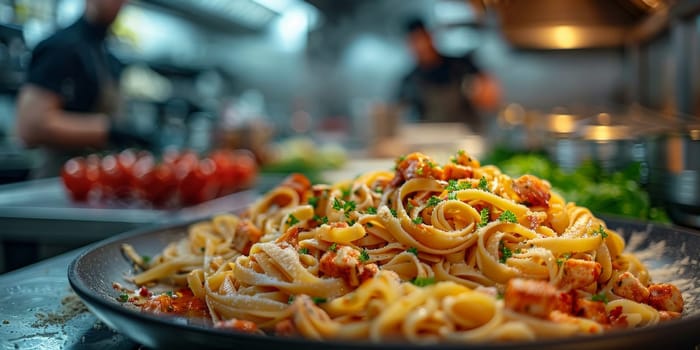 Classic Pasta on kitchen background. Diet and food concept