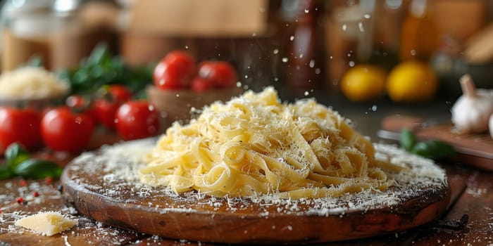 Classic Pasta on kitchen background. Diet and food concept