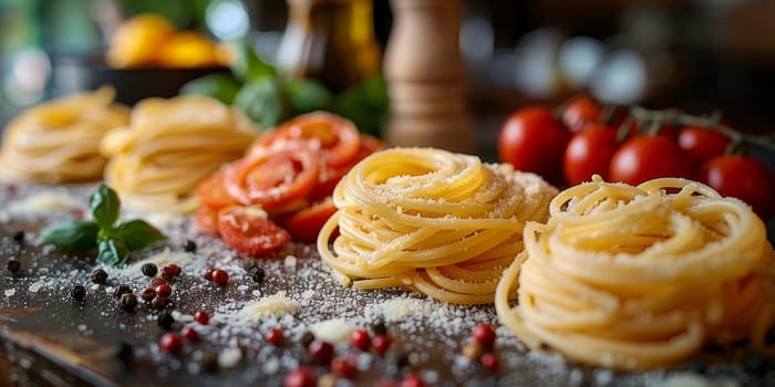 Classic Pasta on kitchen background. Diet and food concept