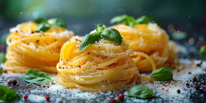 Classic Pasta on kitchen background. Diet and food concept