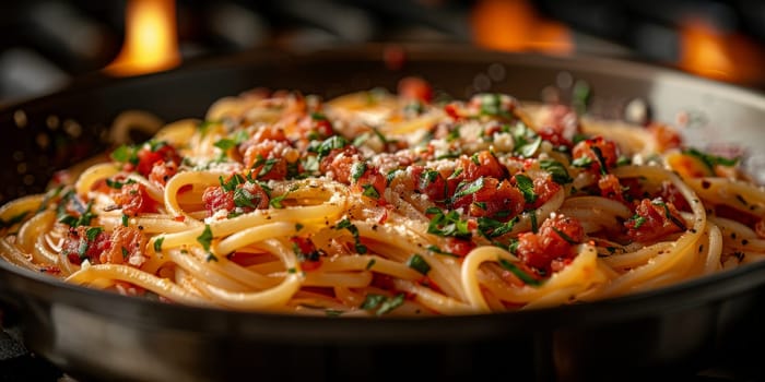 Classic Pasta on kitchen background. Diet and food concept