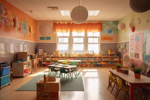 Classroom preschool. Nursery interior toy. Generate Ai