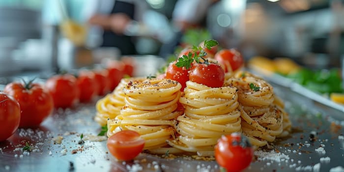 Classic Pasta on kitchen background. Diet and food concept