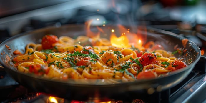 Classic Pasta on kitchen background. Diet and food concept