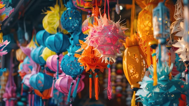 Bright and colorful street decor creating a festival atmosphere AI
