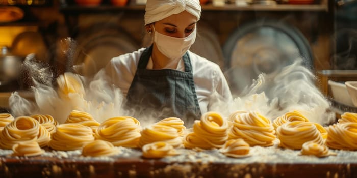 Classic Pasta on kitchen background. Diet and food concept