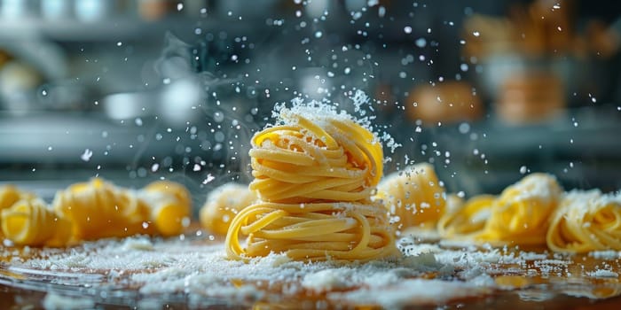 Classic Pasta on kitchen background. Diet and food concept