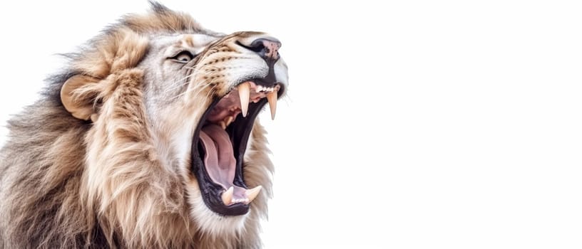 Lion screaming banner. Wild face side. Generate Ai