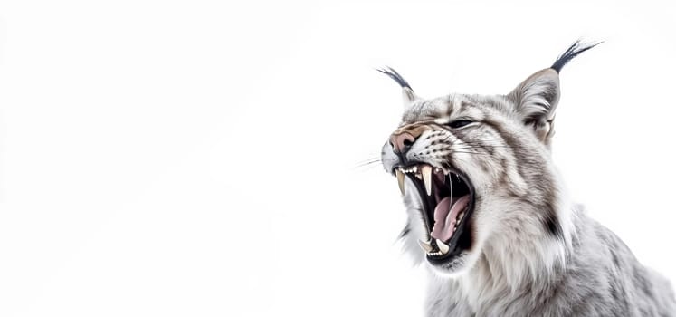 Lynx screaming banner. Animal forest. Generate Ai