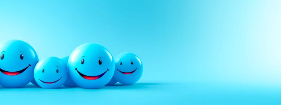 A row of cheerful blue smiley faces representing positivity and teamwork