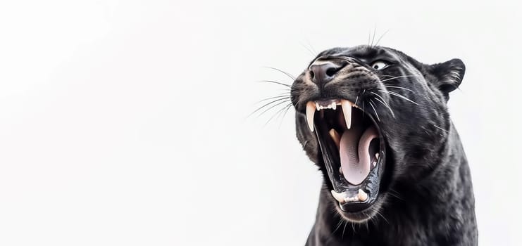 Black cat screaming banner. Fur mammal. Generate Ai