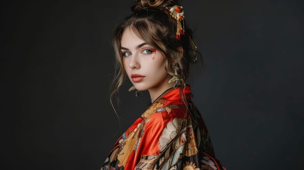 European girl posing in traditional clothes of Asian cultures AI