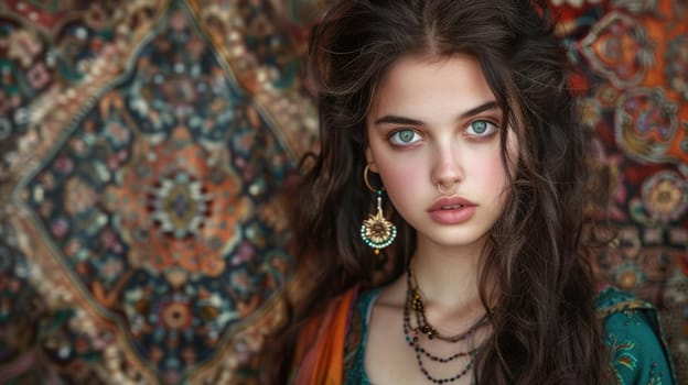 European girl posing in traditional clothes of Asian cultures AI