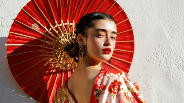 European girl posing in traditional clothes of Asian cultures AI