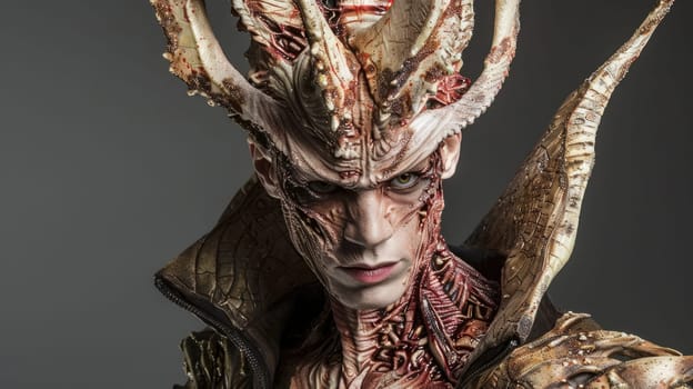 Fantasy concept. Makeup of mystical creature with patterns and horns AI