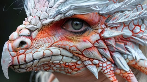 Fantasy portrait. Makeup of a mythical dragon. Professional makeup for filming AI