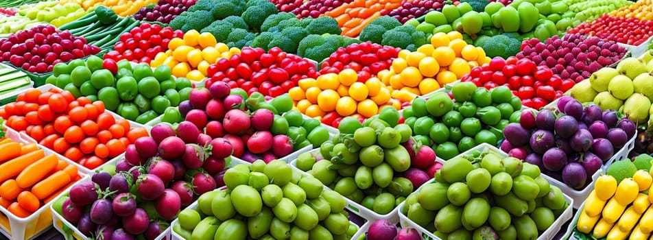 Vibrant Market. Fresh fruits and vegetables at a local market. Colors, shapes, and variety of produce available. Generative AI
