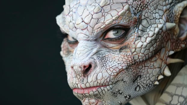 Fantasy portrait. Makeup of a mythical dragon. Professional makeup for filming AI